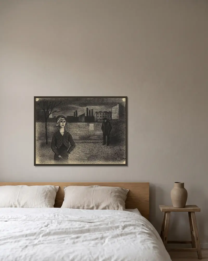 Ohne Titel (Frau, Mann) av Karl Wiener inramad på en vägg