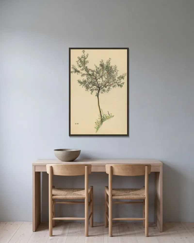 Utan titel (Fruktträd) av Karl Wiener inramad på en vägg