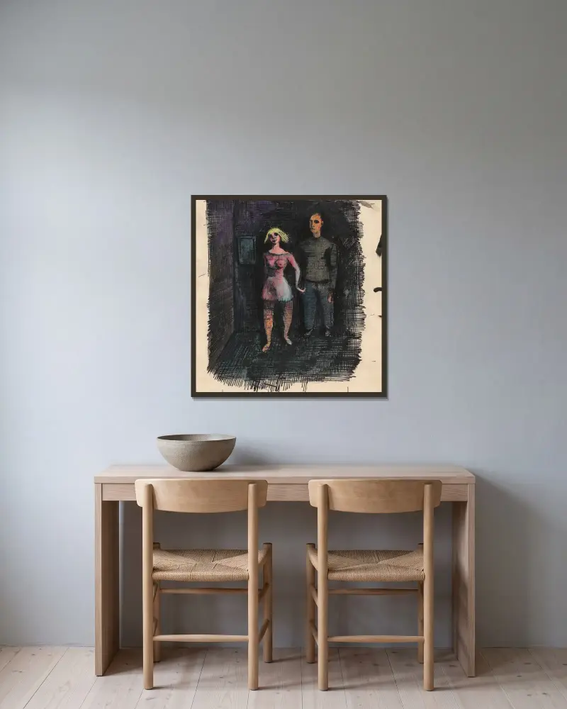 Ohne Titel (Frau und Mann) av Karl Wiener inramad på en vägg