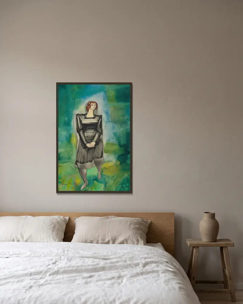 Utan titel (Kvinno figur) av Karl Wiener inramad på en vägg