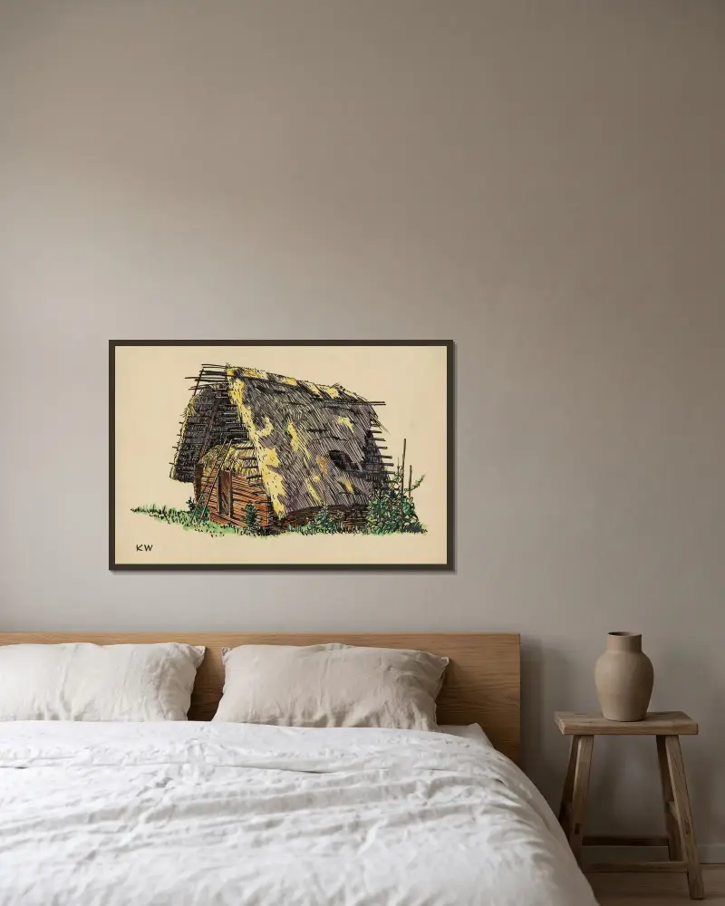 Ohne Titel (Scheune mit Stroh) von Karl Wiener gerahmt an einer Wand