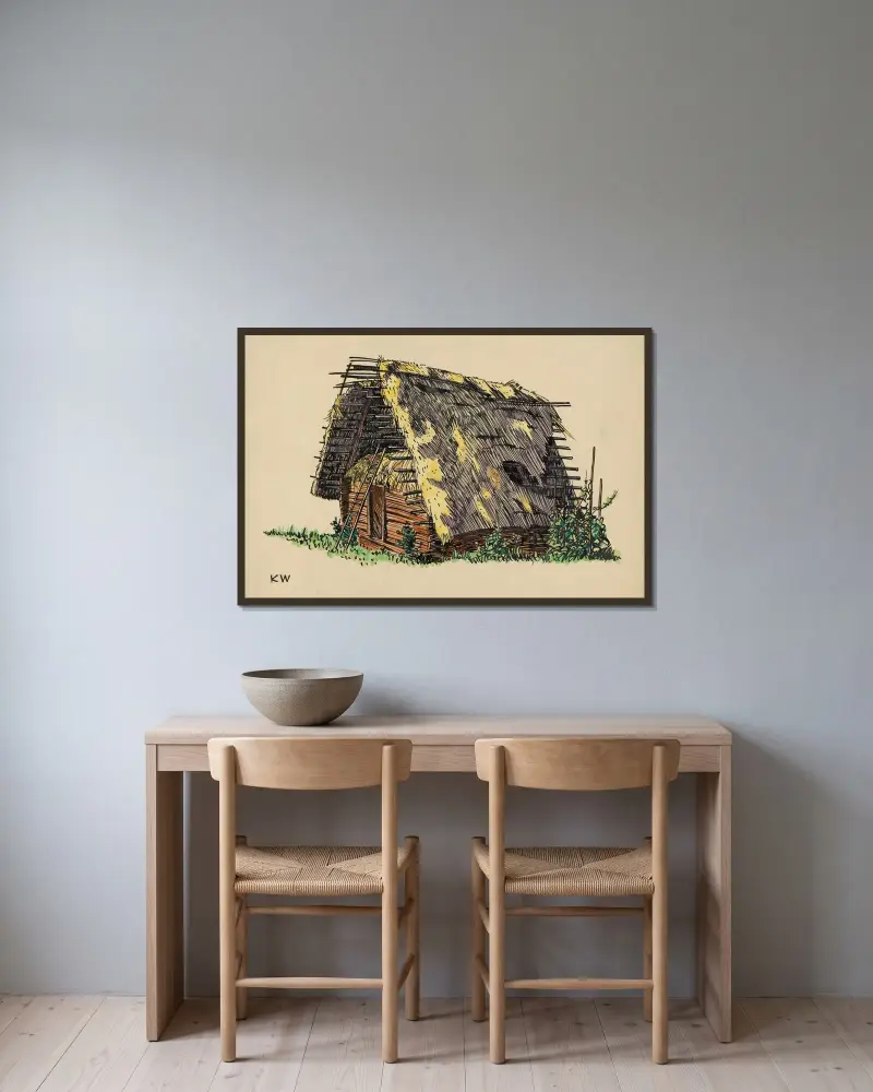 Ohne Titel (Scheune mit Stroh) von Karl Wiener gerahmt an einer Wand