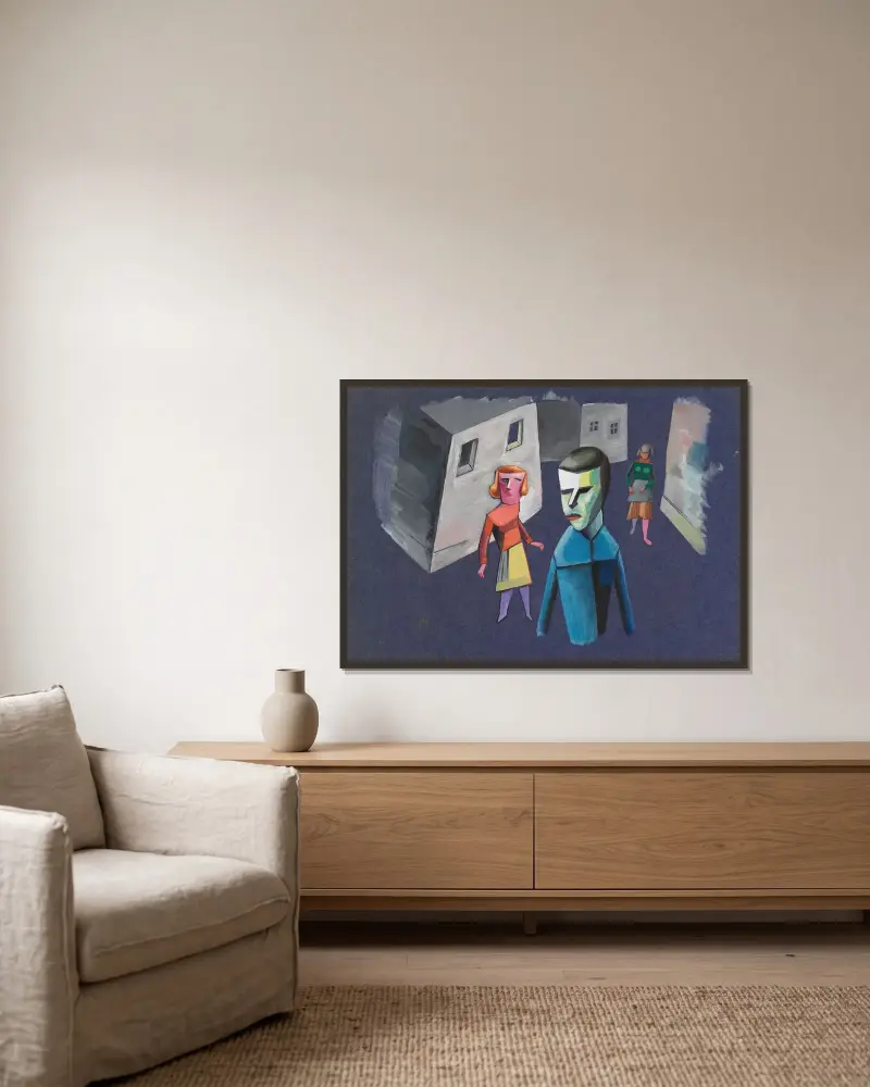 Ohne Titel (Figurenstudie) II av Karl Wiener inramad på en vägg