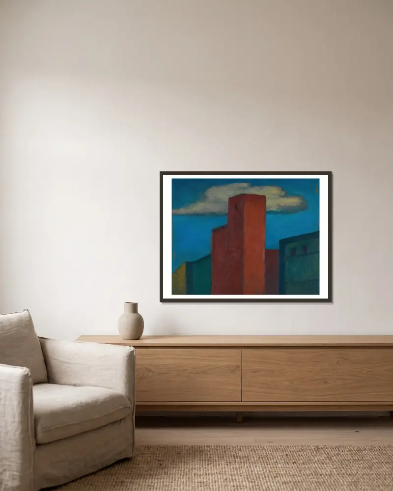 Ohne Titel (Häuser) von Karl Wiener gerahmt an einer Wand
