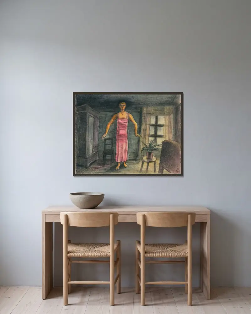 Utan titel V av Karl Wiener inramad på en vägg