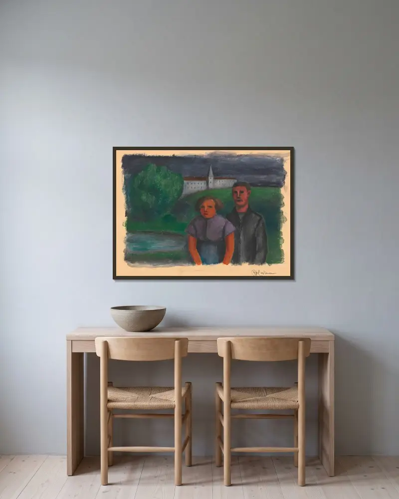 Ohne Titel VI av Karl Wiener inramad på en vägg