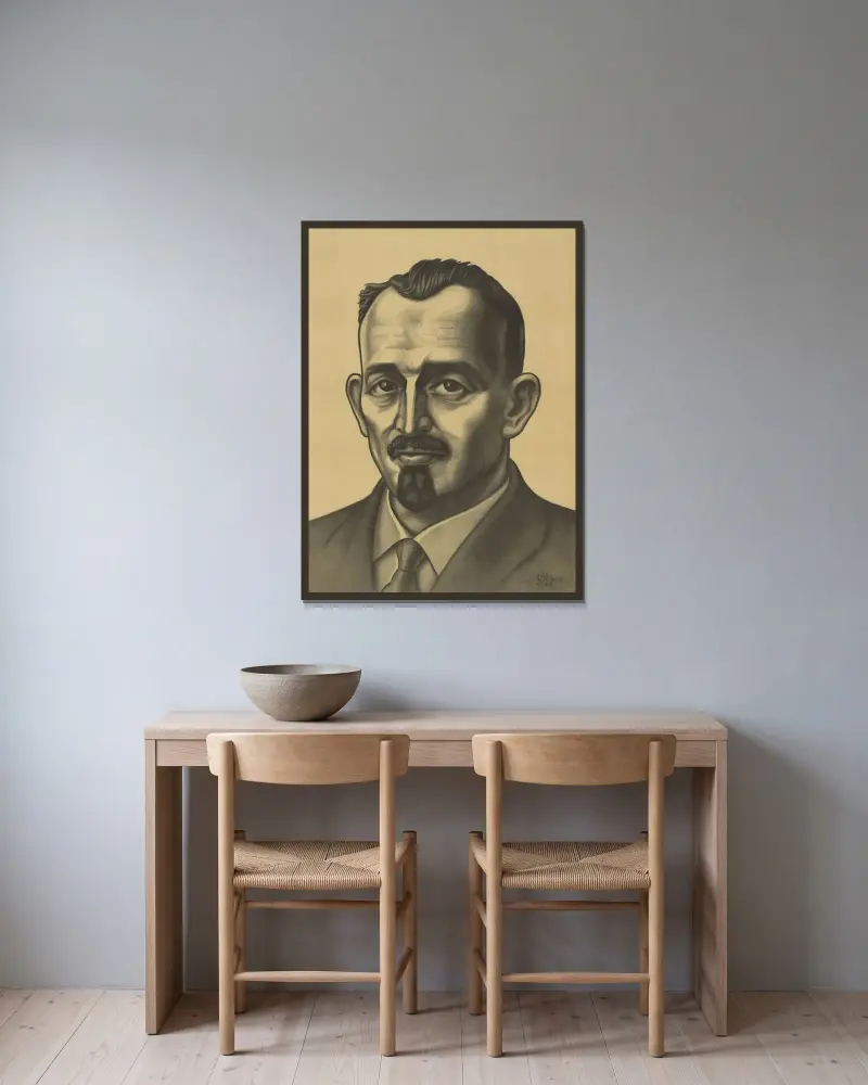 Porträtt av en man av Karl Wiener inramad på en vägg