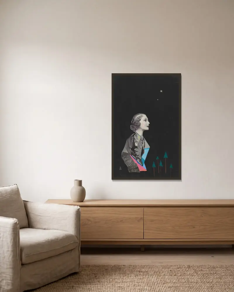 Sehnsucht (Collage) av Karl Wiener inramad på en vägg