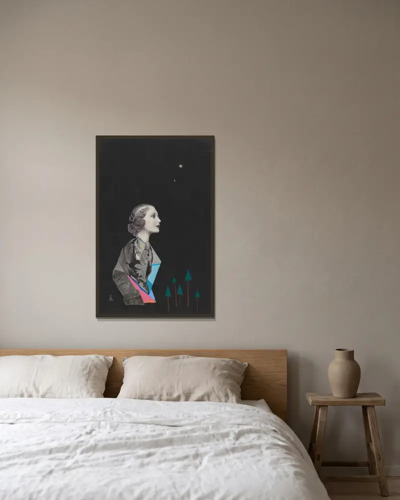 Sehnsucht (Collage) av Karl Wiener inramad på en vägg