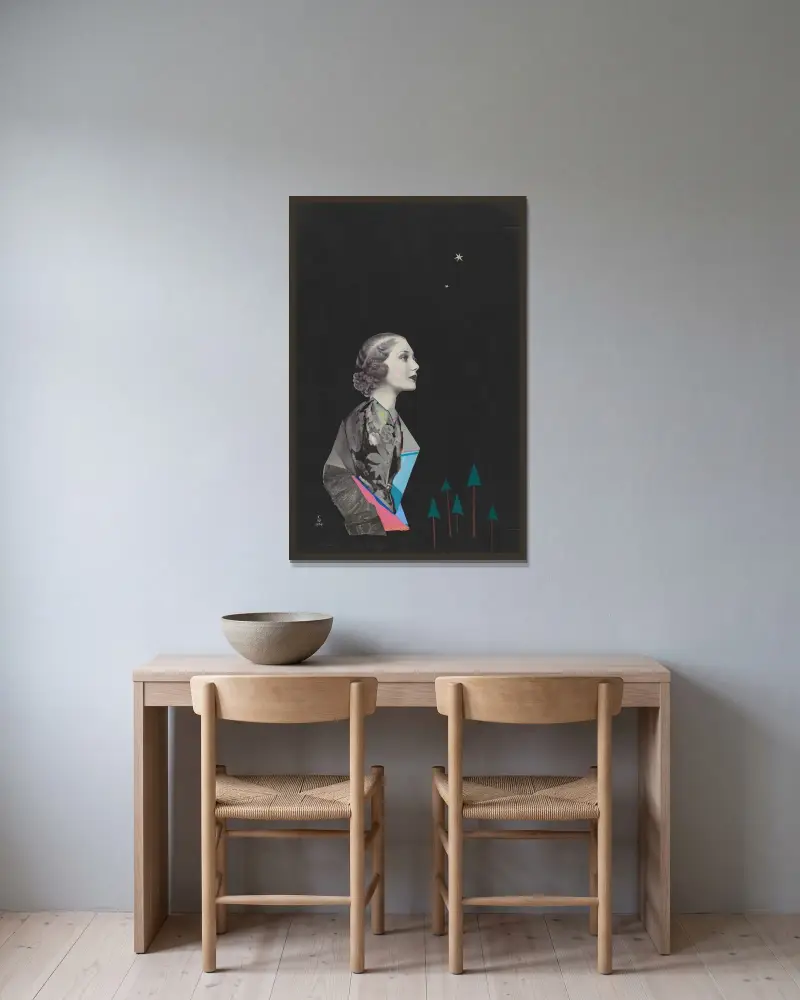 Sehnsucht (Collage) av Karl Wiener inramad på en vägg