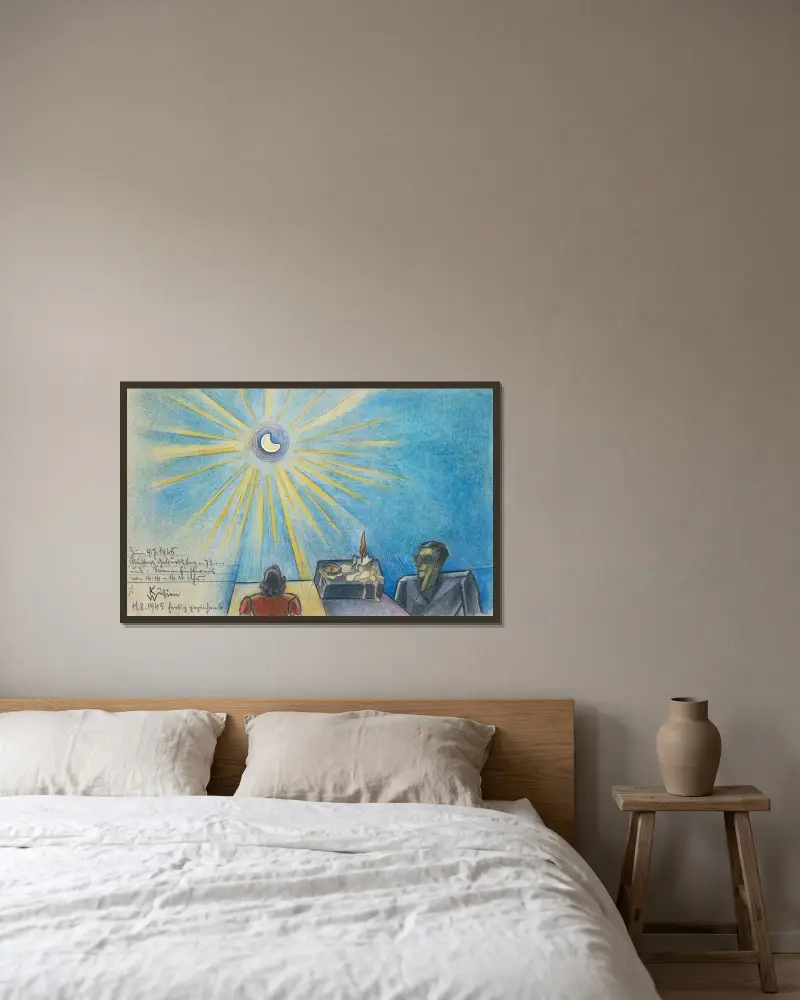 Solförmörkelse och mammas födelsedag av Karl Wiener inramad på en vägg