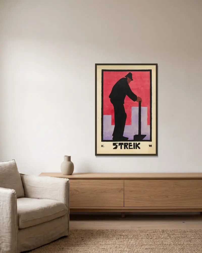 Strejk av Karl Wiener inramad på en vägg