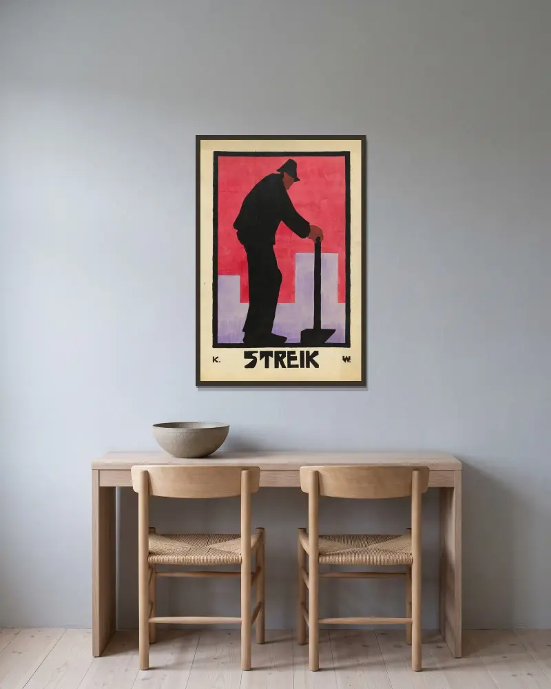 Strejk av Karl Wiener inramad på en vägg