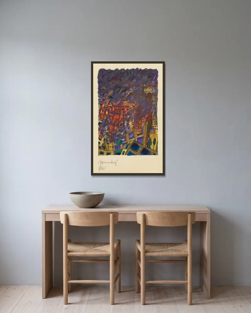 Zusammenbruch von Karl Wiener gerahmt an einer Wand