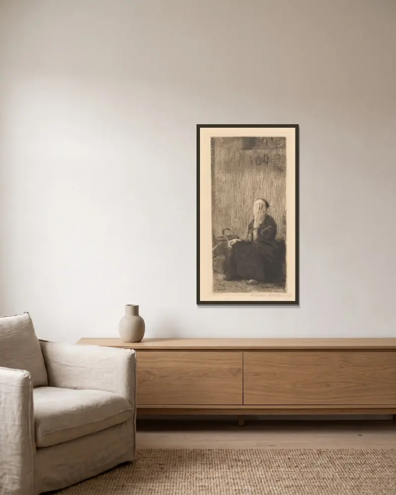 An der Kirchenmauer, 1918 von Käthe Kollwitz gerahmt an einer Wand