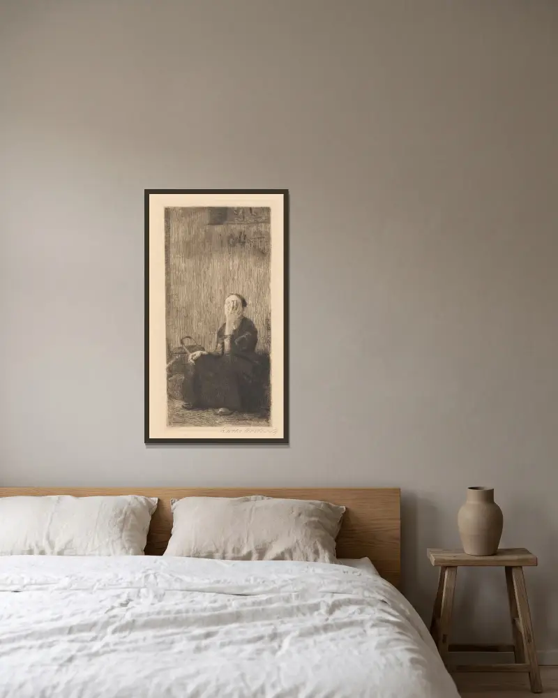 An der Kirchenmauer, 1918 von Käthe Kollwitz gerahmt an einer Wand