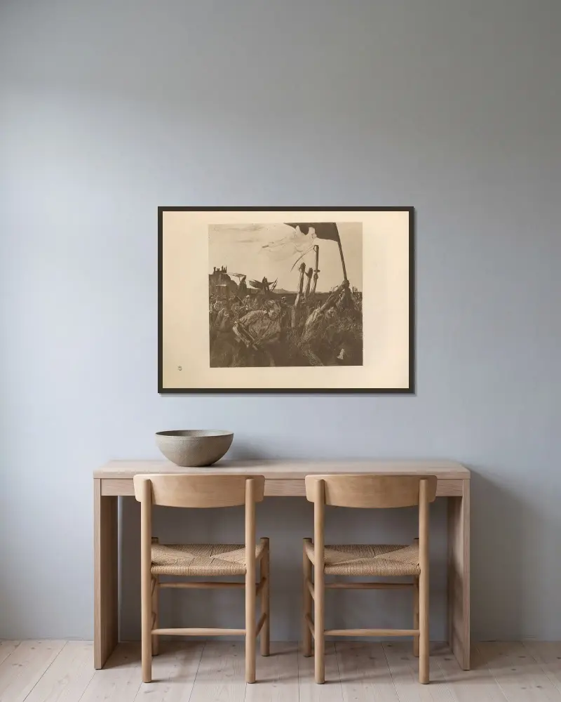Aufruhr, 1925 von Käthe Kollwitz gerahmt an einer Wand