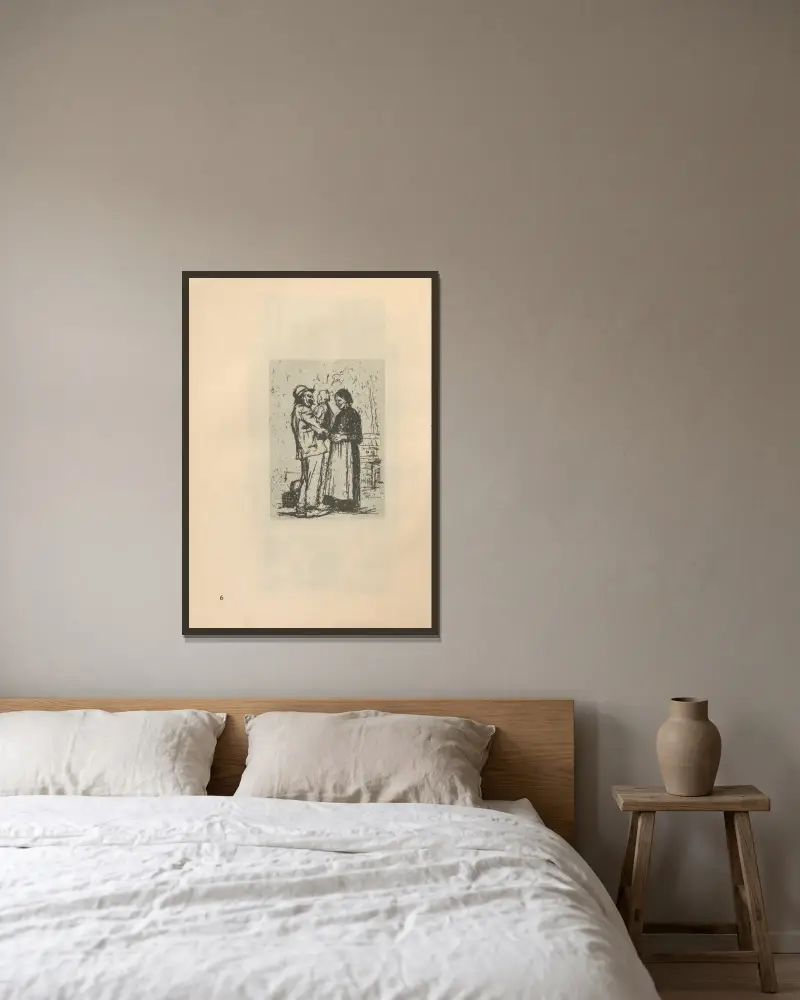 Pozdrav, 1925, Käthe Kollwitz v rámu na stěně