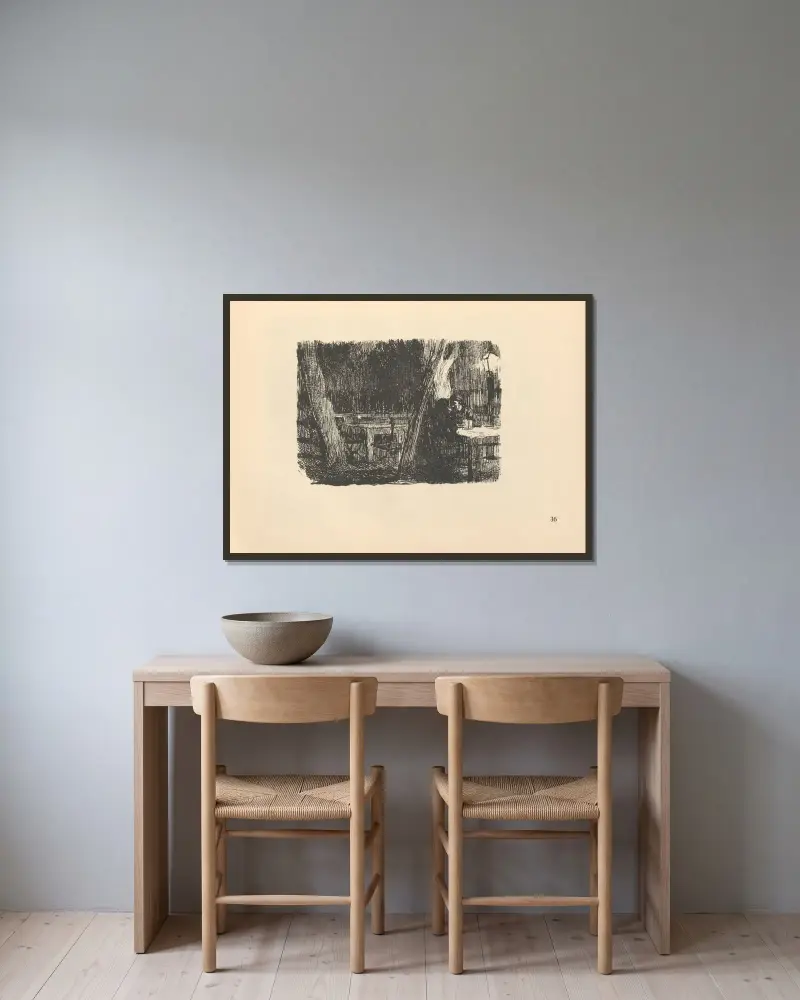 Biergarten von Käthe Kollwitz gerahmt an einer Wand