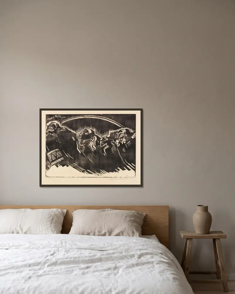 Dobrovolníci, 1921, Käthe Kollwitz v rámu na stěně