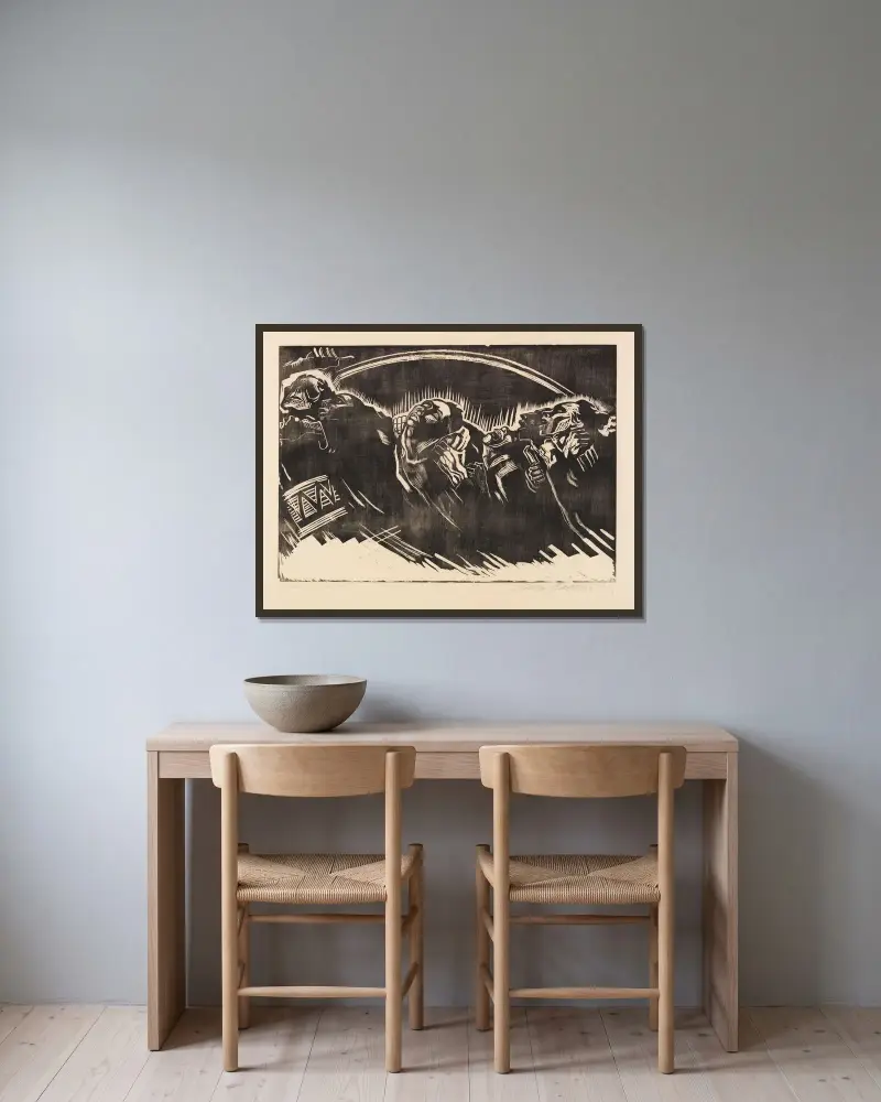 Dobrovolníci, 1921, Käthe Kollwitz v rámu na stěně