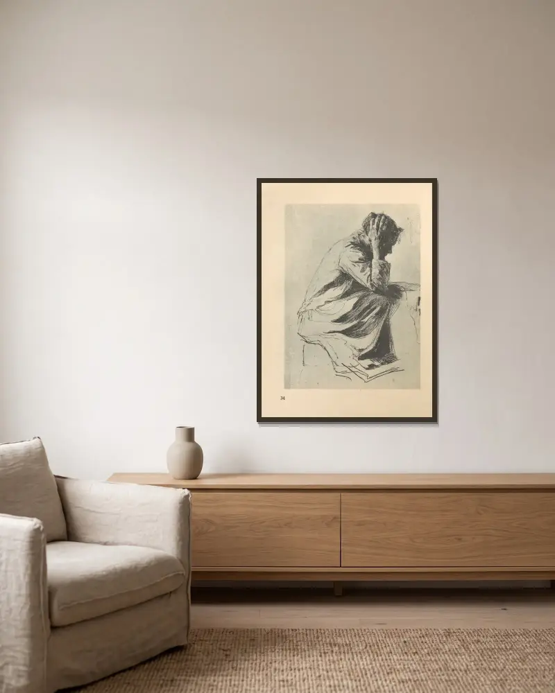 Frau an Wiege, 1925 – nr 2 av Käthe Kollwitz inramad på en vägg