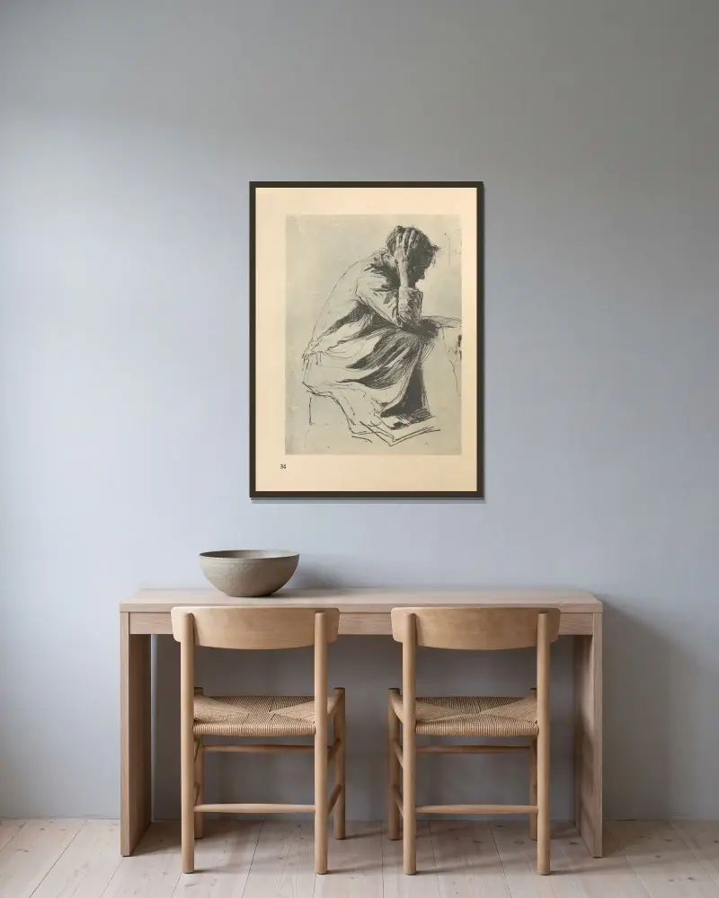 Frau an Wiege, 1925 – nr 2 av Käthe Kollwitz inramad på en vägg