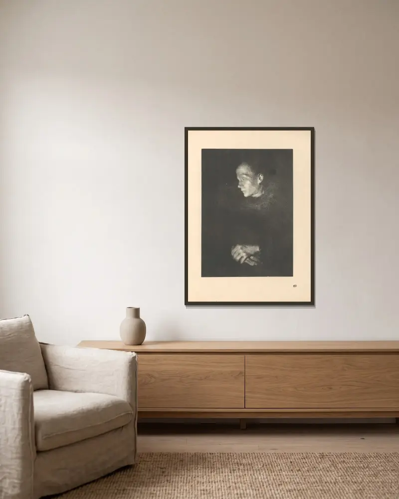Frauen, 1925 – nr 9 av Käthe Kollwitz inramad på en vägg