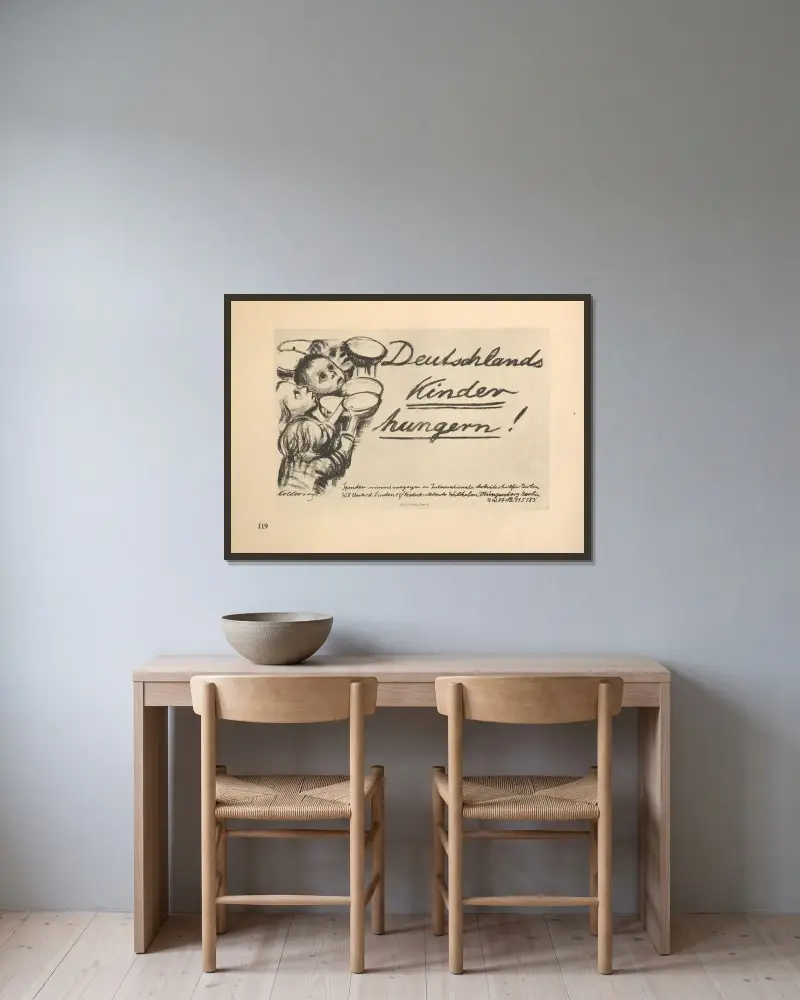 Frauen und Kinder, 1925 – nr 11 av Käthe Kollwitz inramad på en vägg