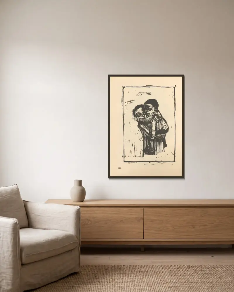 Frauen und Kinder, 1925 – nr 13 av Käthe Kollwitz inramad på en vägg