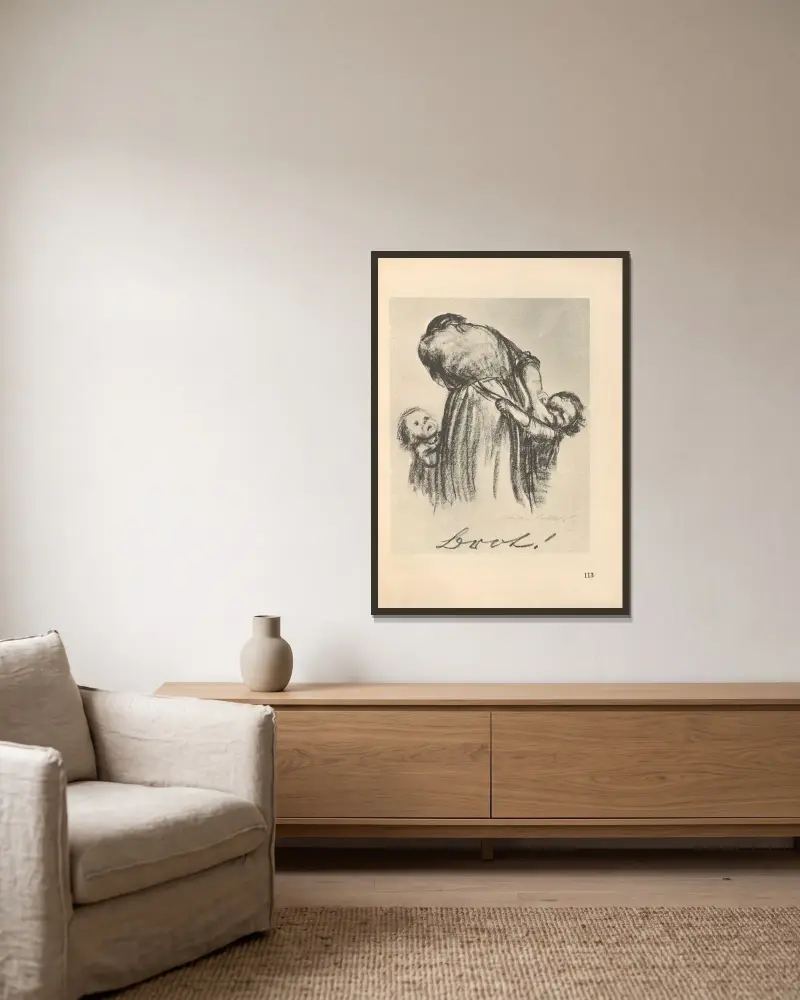 Frauen und Kinder, 1925 – nr 14 av Käthe Kollwitz inramad på en vägg