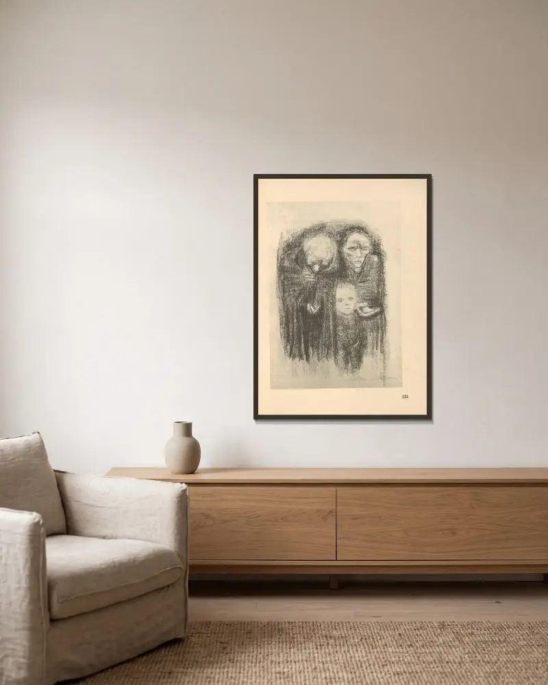 Frauen und Kinder, 1925 – nr 18 av Käthe Kollwitz inramad på en vägg