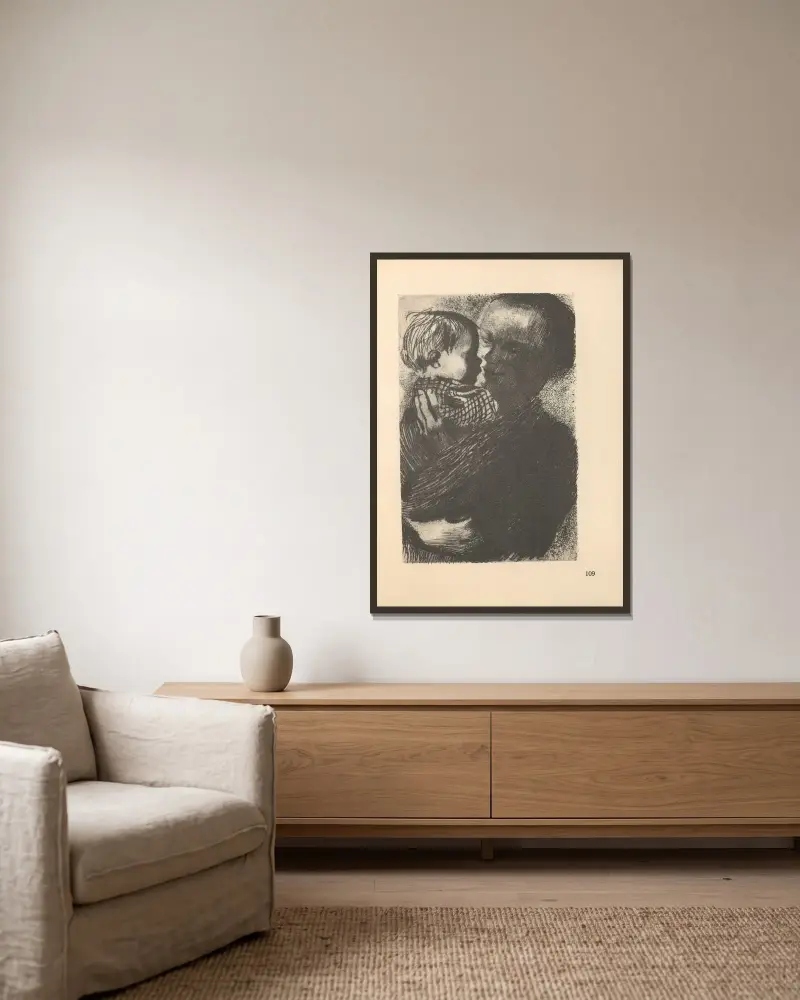 Frauen und Kinder, 1925 – nr 8 av Käthe Kollwitz inramad på en vägg