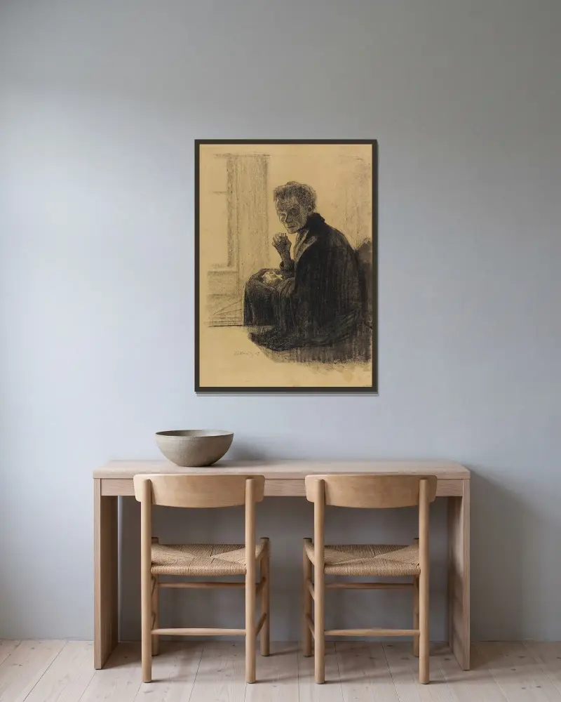 Frühstück auf der Treppe av Käthe Kollwitz inramad på en vägg