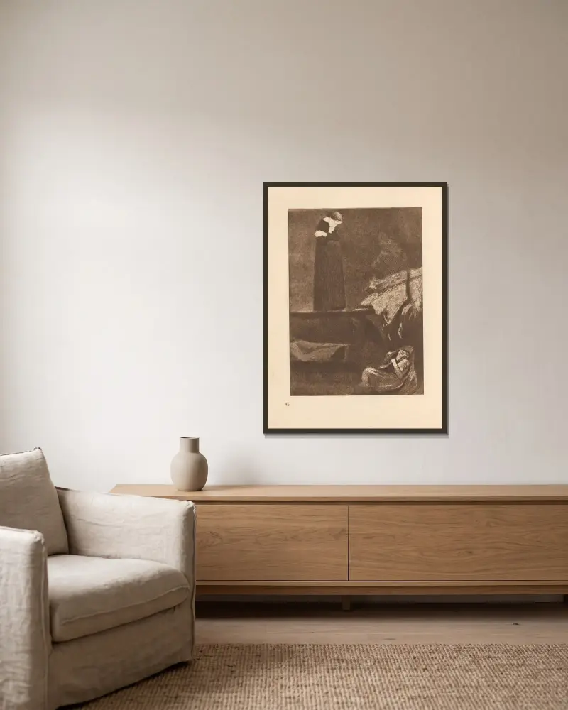 Markétka, 1925 – Nr. 2, Käthe Kollwitz v rámu na stěně