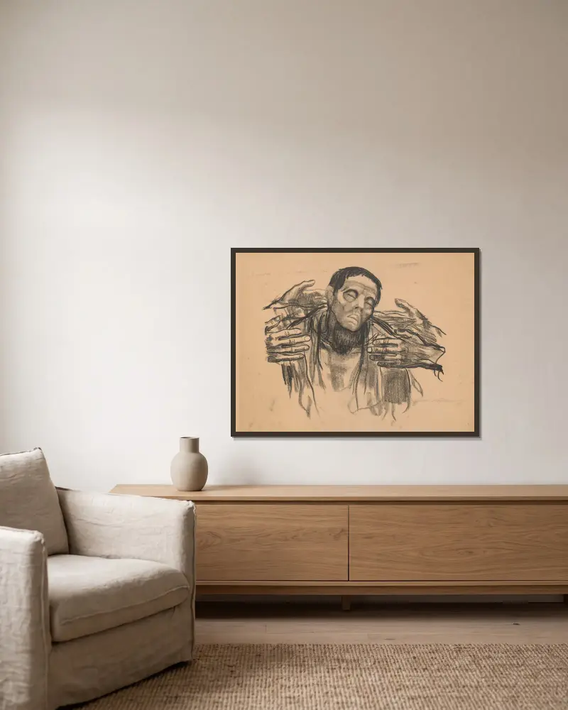 Helft Russland!, 1921 – Nr. 1 von Käthe Kollwitz gerahmt an einer Wand