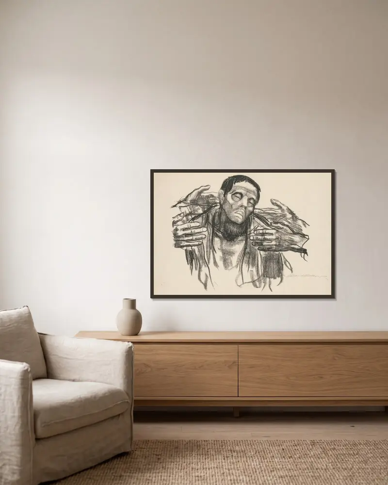 Helft Russland von Käthe Kollwitz gerahmt an einer Wand