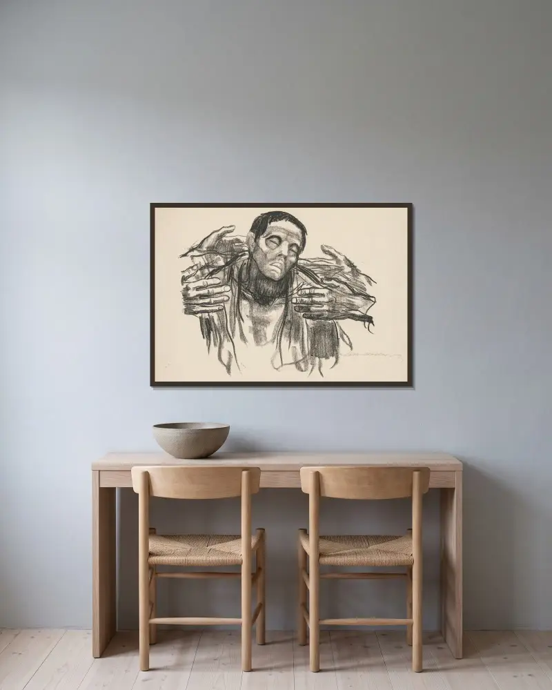 Helft Russland von Käthe Kollwitz gerahmt an einer Wand