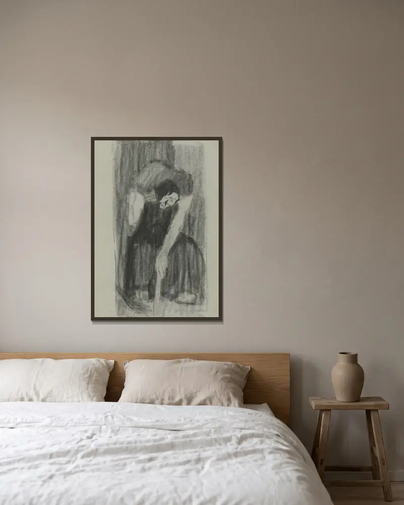 Inspiration, 1905 von Käthe Kollwitz gerahmt an einer Wand