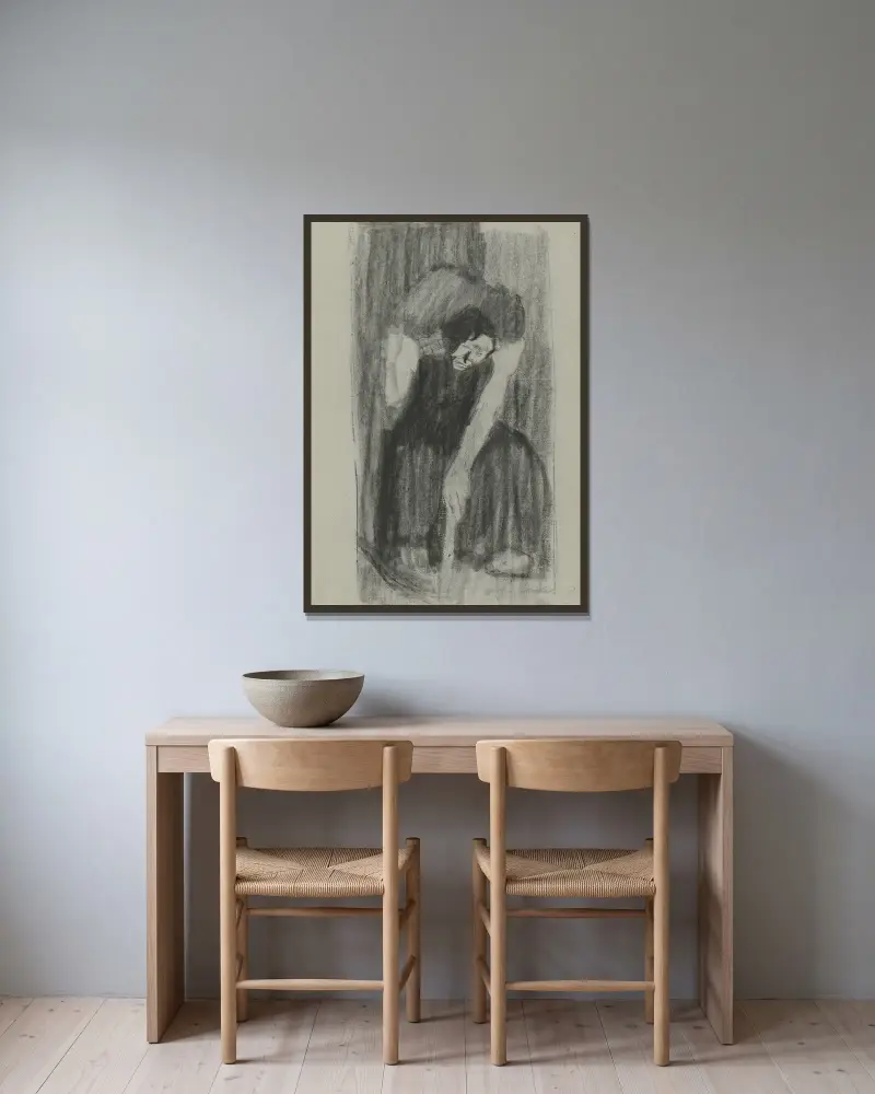Inspiration, 1905 von Käthe Kollwitz gerahmt an einer Wand