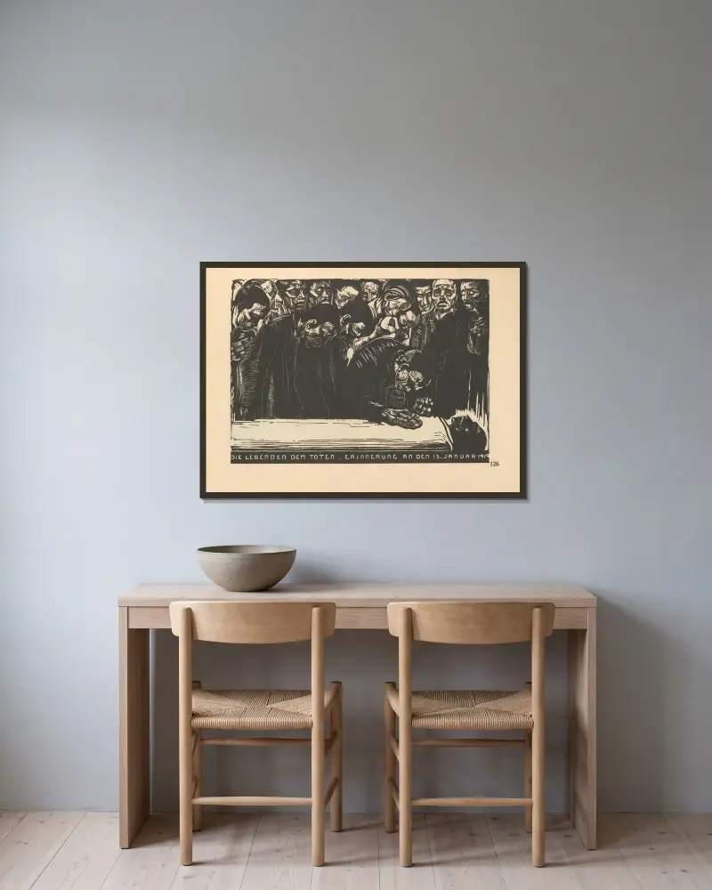 Liebknecht, 1925 – Nr. 3 von Käthe Kollwitz gerahmt an einer Wand