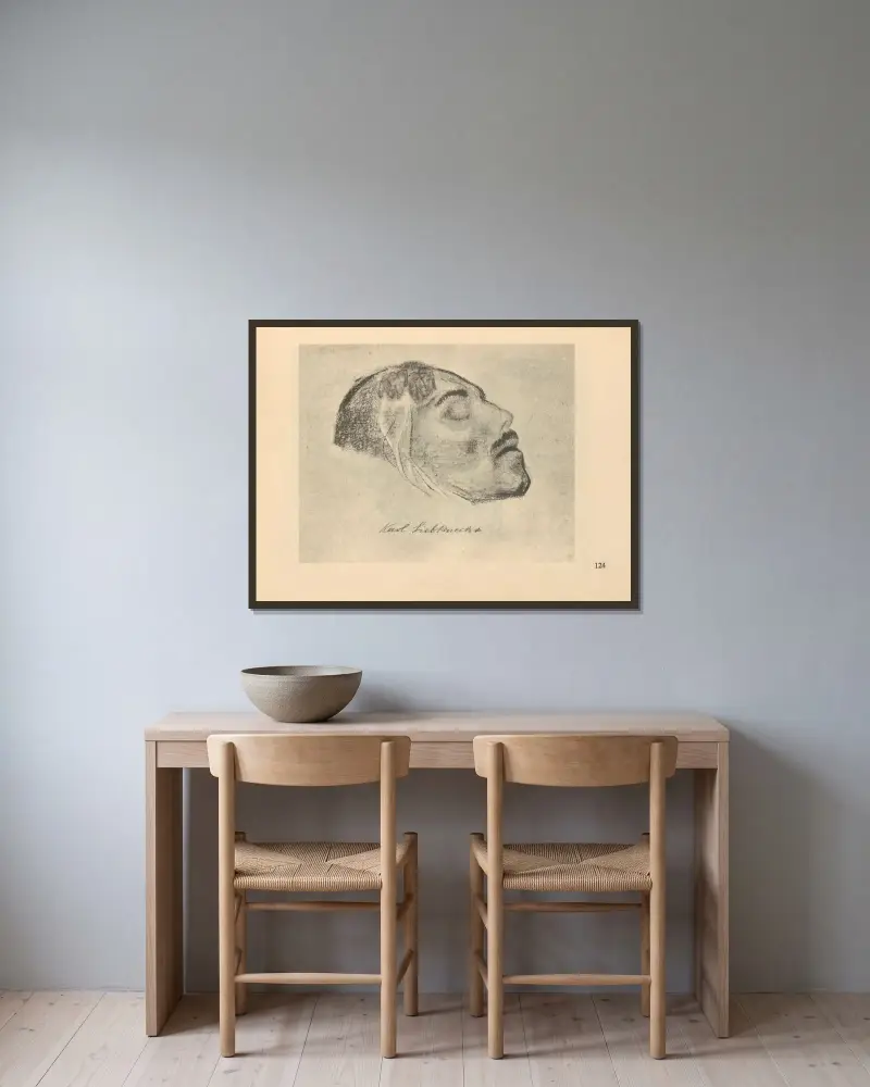 Liebknecht, 1925 – Nr. 1 von Käthe Kollwitz gerahmt an einer Wand