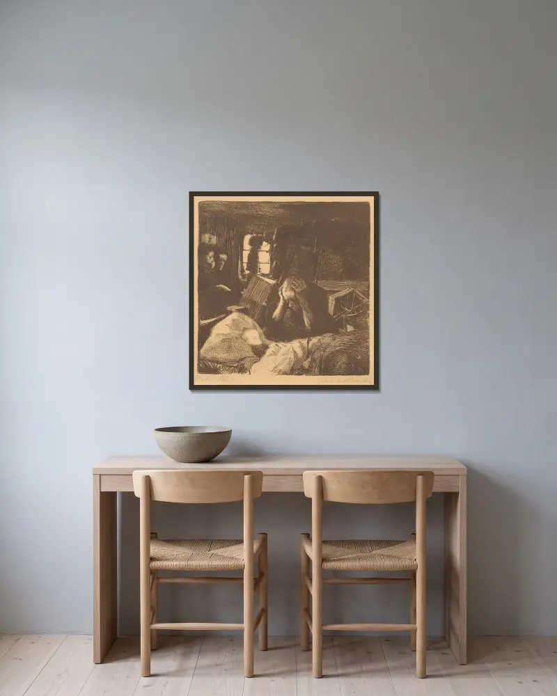 Nouze; Bída, Käthe Kollwitz v rámu na stěně