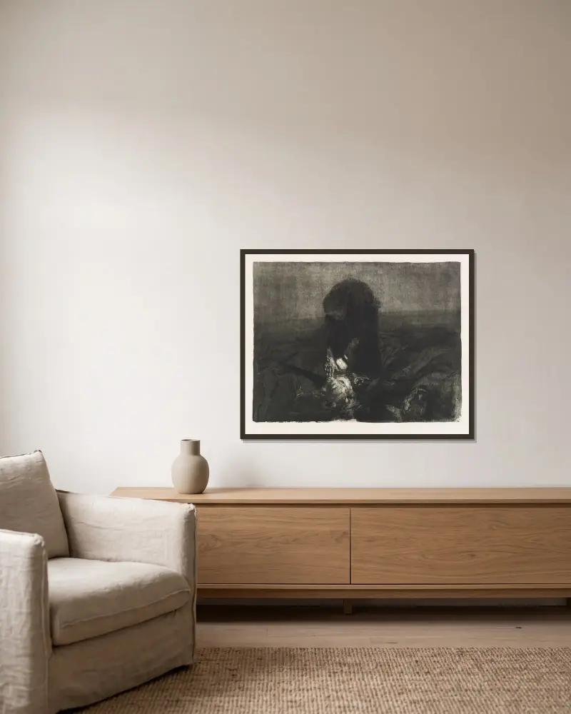 Schlachtfeld von Käthe Kollwitz gerahmt an einer Wand