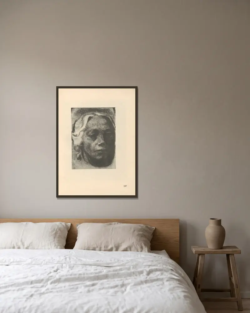 Selbstbildnis, 1925 – Nr. 9 von Käthe Kollwitz gerahmt an einer Wand