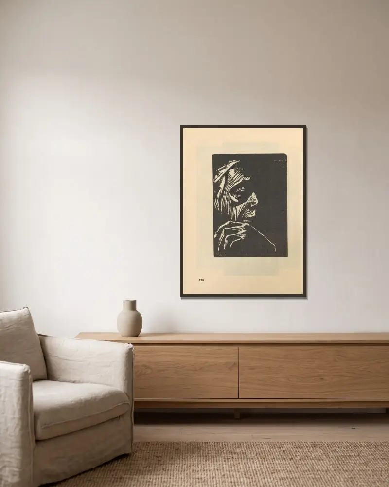 Selbstbildnis, 1925 – Nr. 11 von Käthe Kollwitz gerahmt an einer Wand