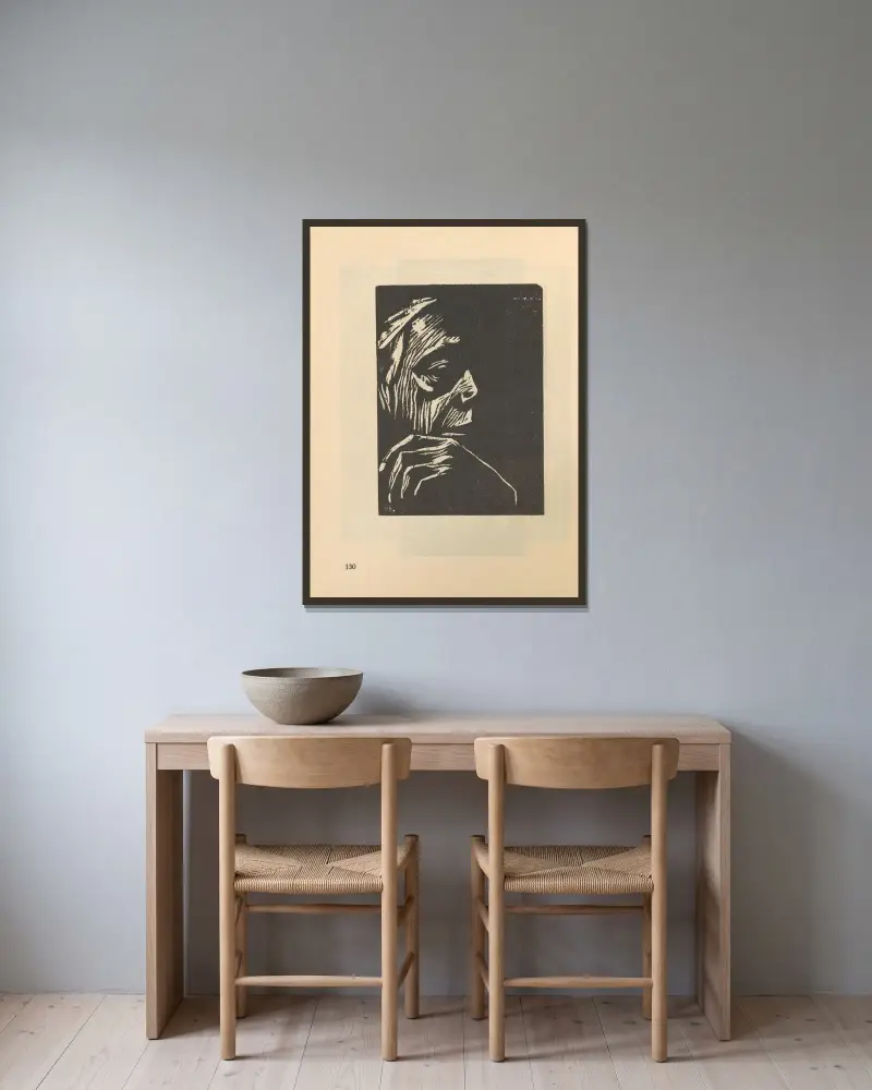 Selbstbildnis, 1925 – Nr. 11 von Käthe Kollwitz gerahmt an einer Wand