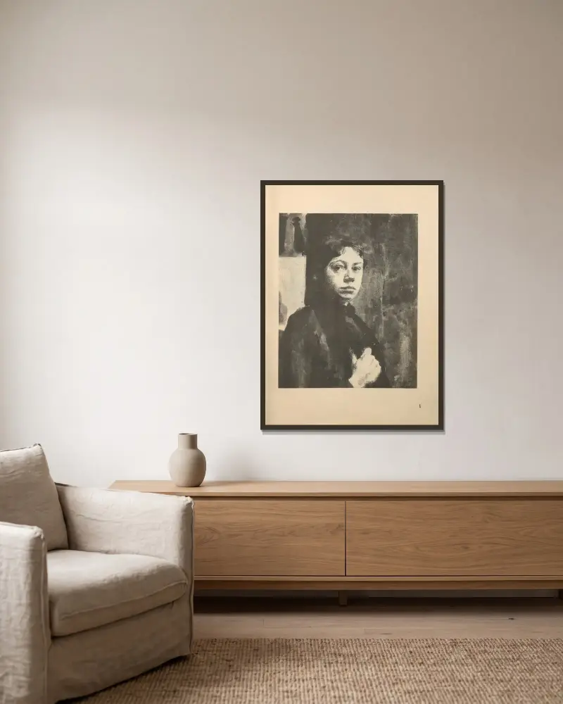 Selbstbildnis, 1925 – Nr. 14 von Käthe Kollwitz gerahmt an einer Wand