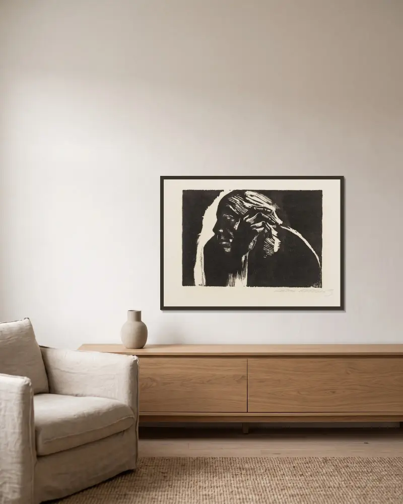 Selbstbildnis, 1924 – Nr. 2 von Käthe Kollwitz gerahmt an einer Wand