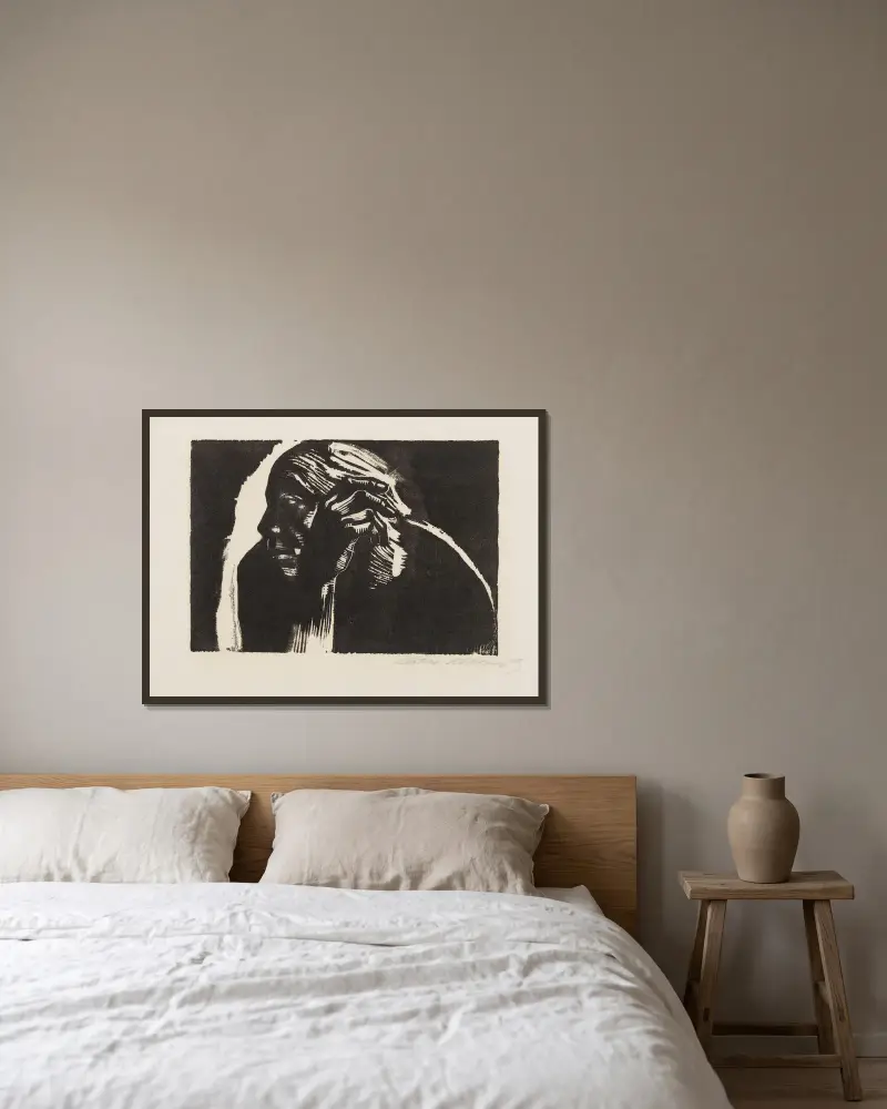 Selbstbildnis, 1924 – Nr. 2 von Käthe Kollwitz gerahmt an einer Wand